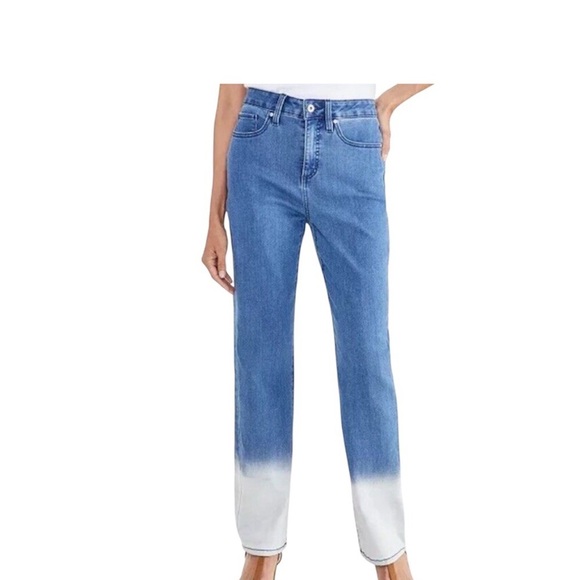 Style & Co Women Dip Dyed High Rise Natural Straight Jeans Blue Ombre Size 6 - Picture 4 of 12